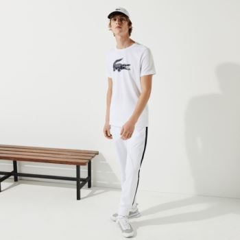 Lacoste SPORT 3D Print Crocodile Breathable Jersey T-shirt - Tričko Pánské Bílé / Tmavě Blankyt Blan